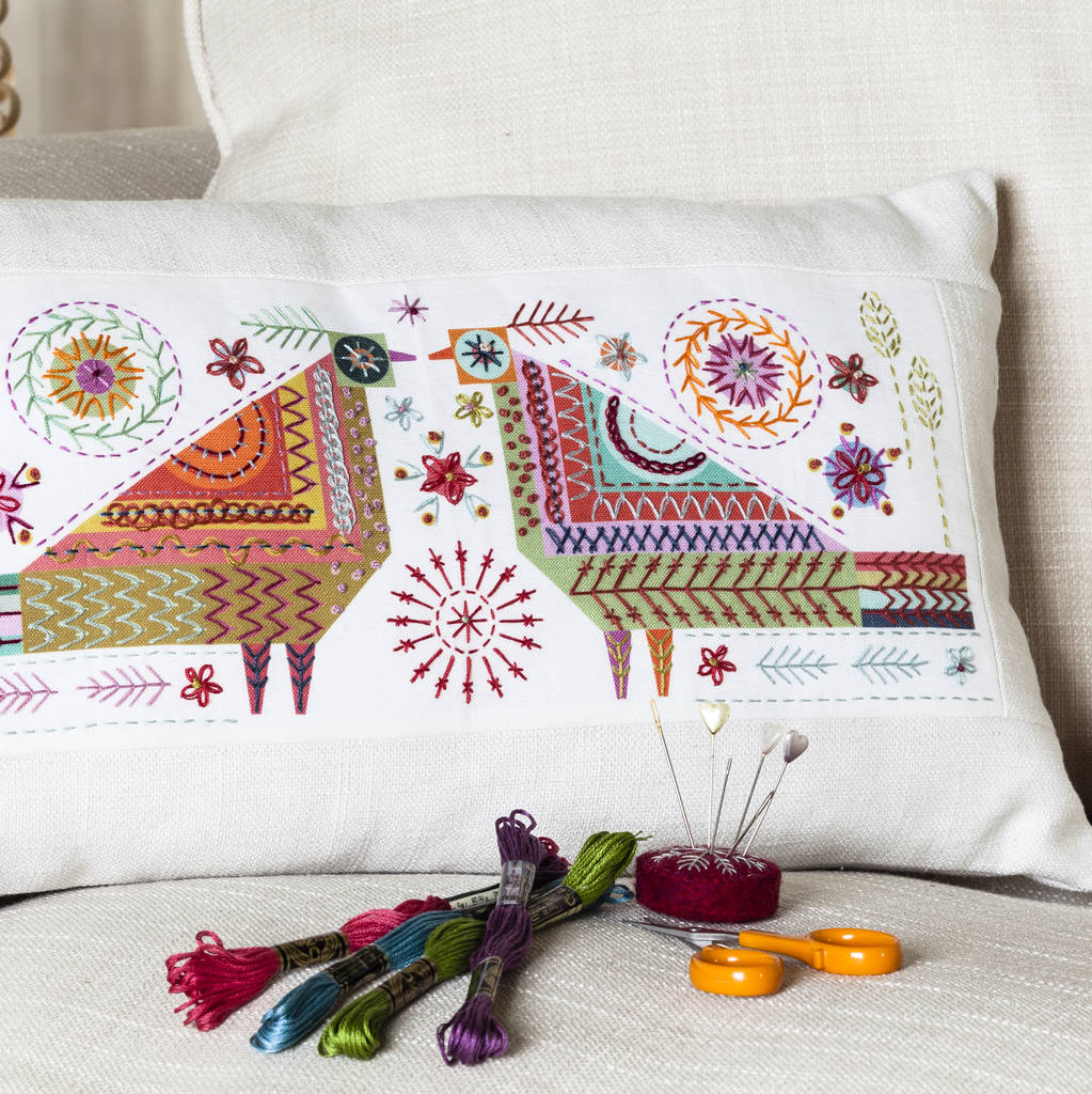 lovebirds embroidery kit by nancy nicholson