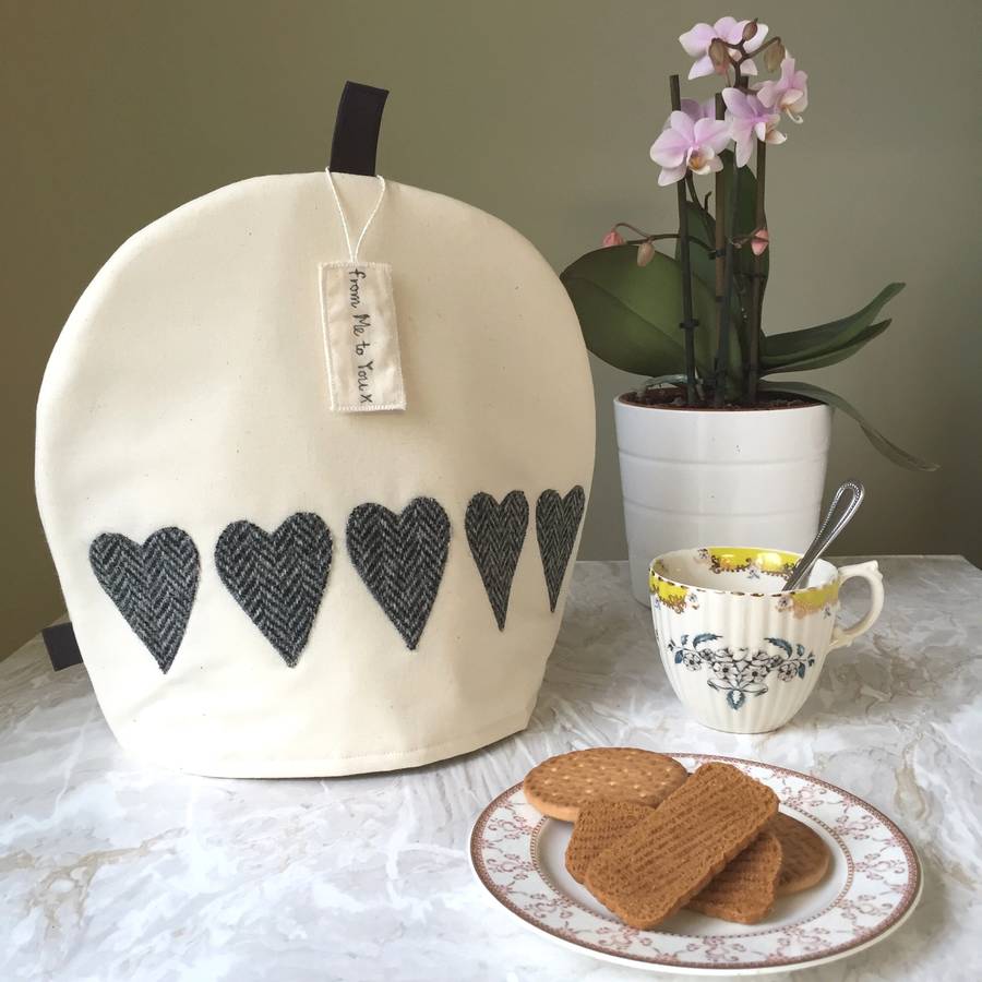 tea cosy with 'harris tweed' hearts by all for erica