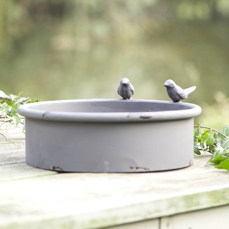 grey distressed metal bird bath by marquis & dawe