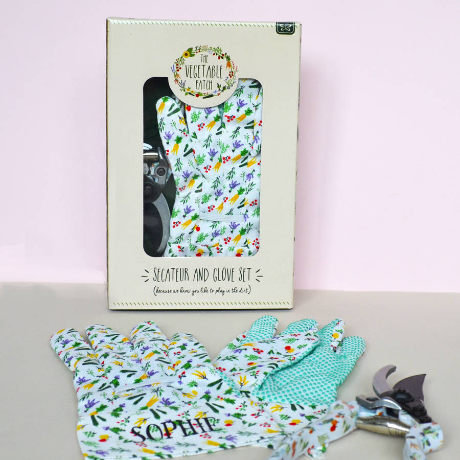 personalised gardening gloves and secateur gift set by alphs (alphabet
