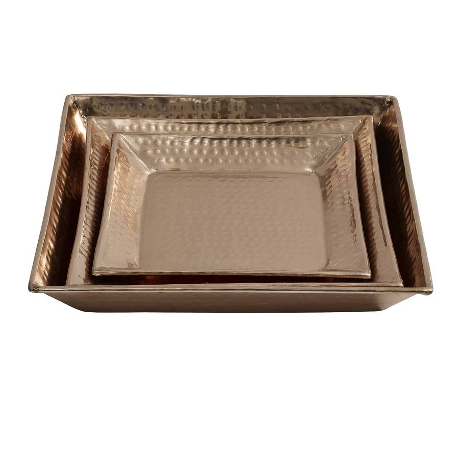 set of three square copper trays by bell & blue