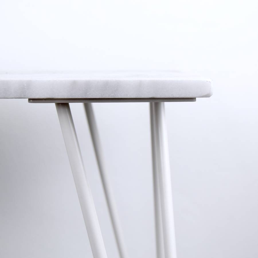 white marble side table with hairpin steel legs by sort
