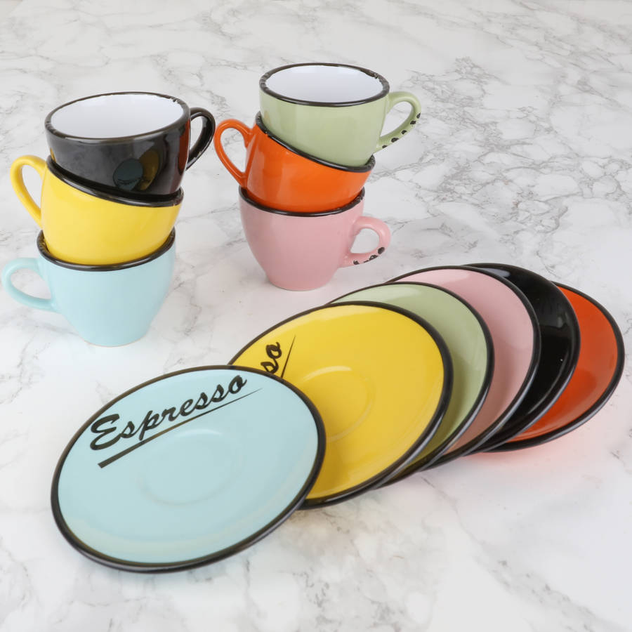 set of six ceramic espresso cups and saucers by dibor