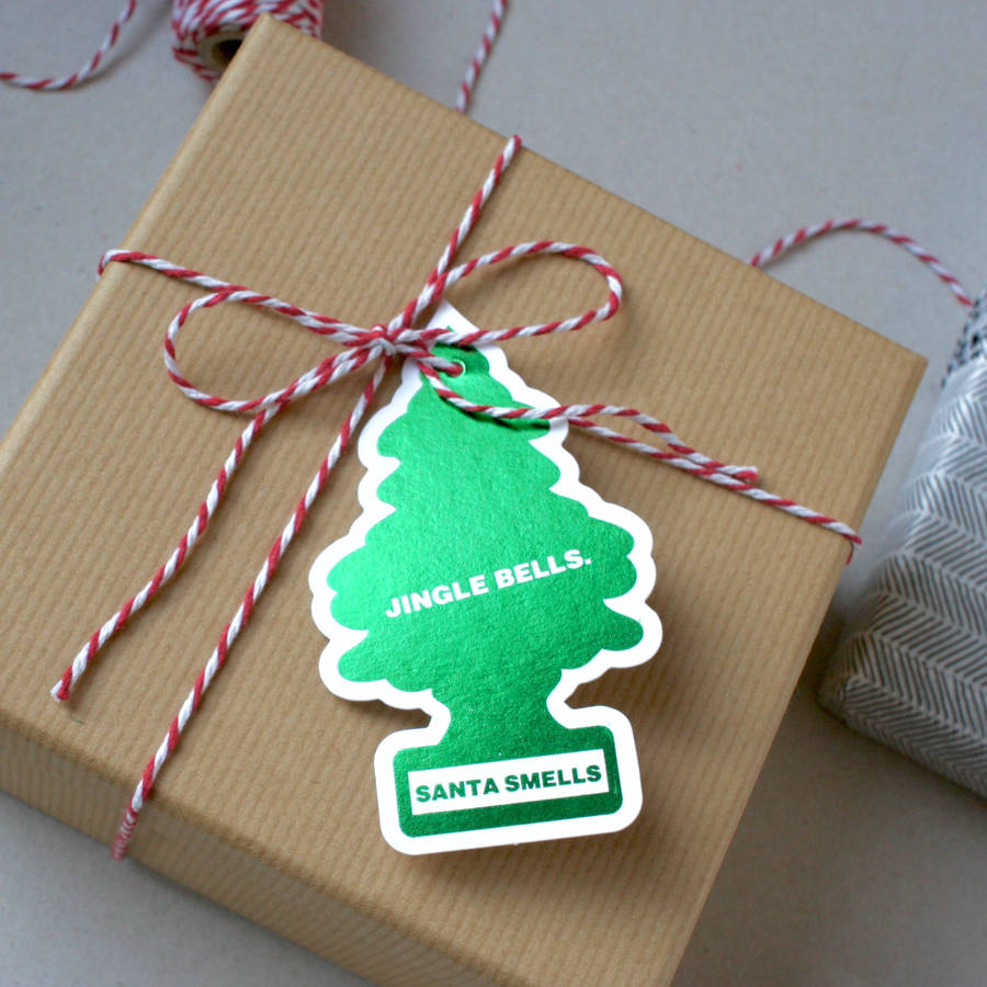 shiny foil christmas tree gift tags by the design