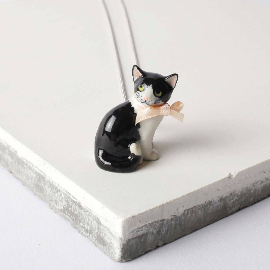 black and white cat necklace by and mary