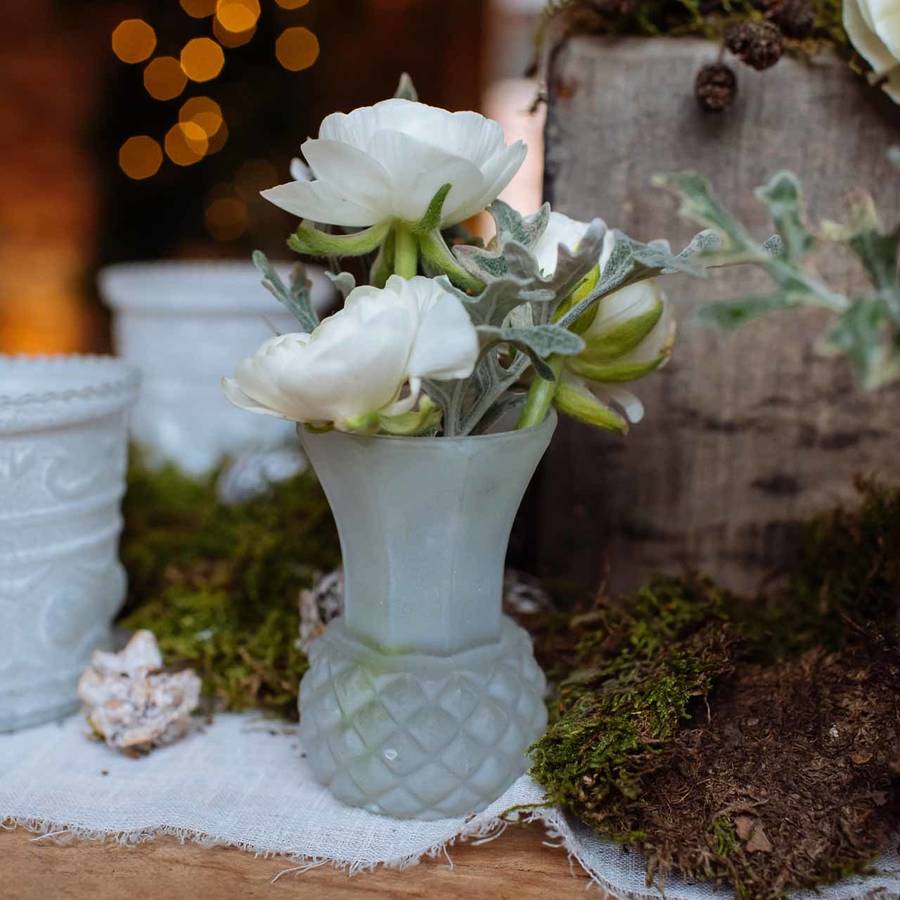 frosted white glass bud vase by the wedding of my dreams
