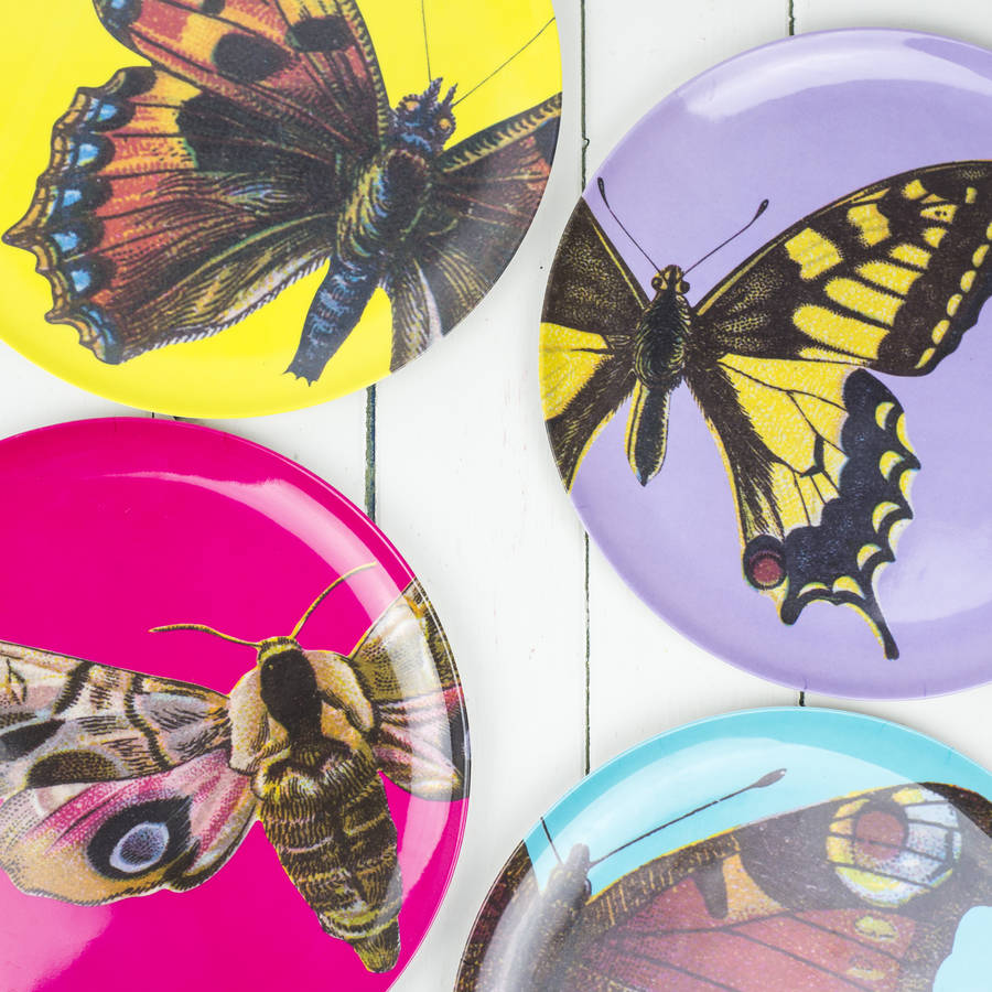four melamine plates, butterflies by bonnie and bell