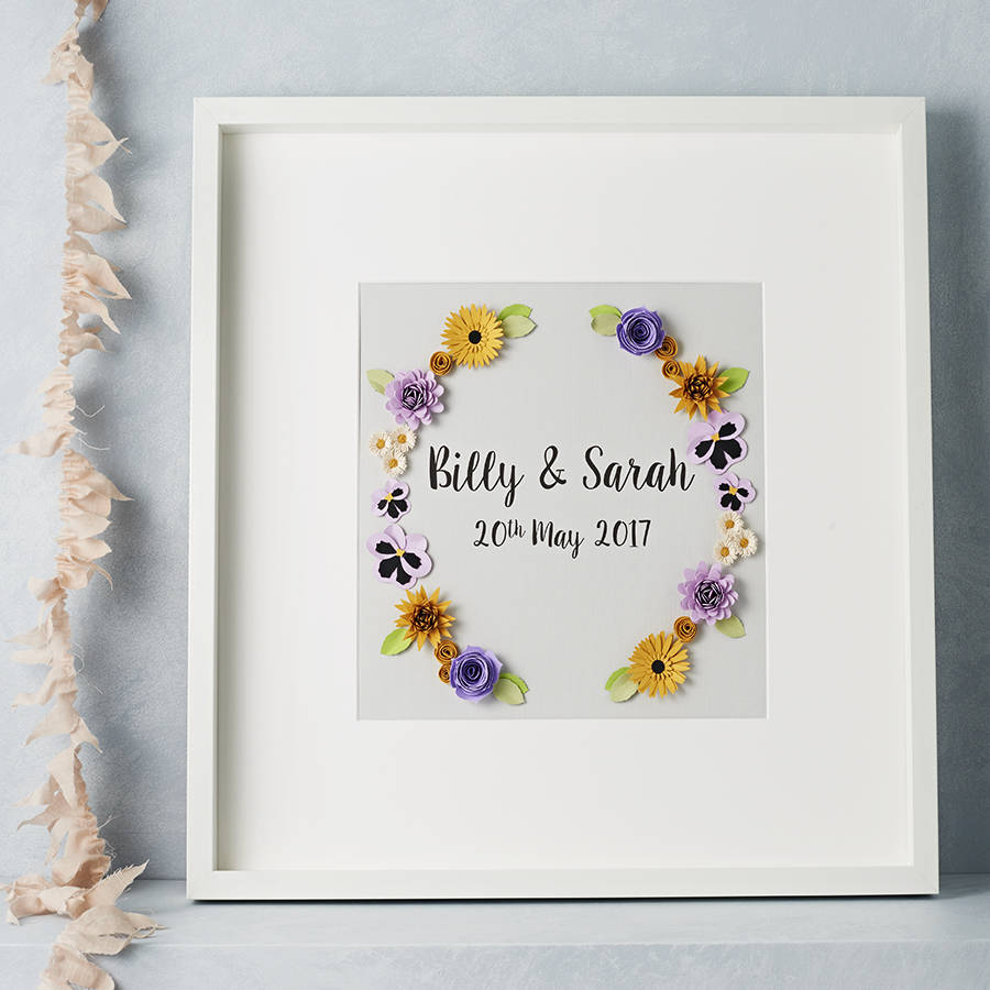 personalised framed flower art wedding picture by lilliput belle
