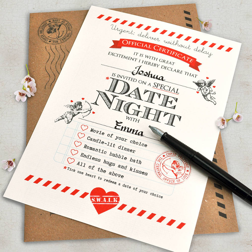 Personalised Date Night Certificate By Eskimo Kiss Designs Notonthehighstreet