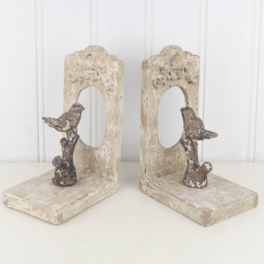 perched birds wooden bookends by dibor
