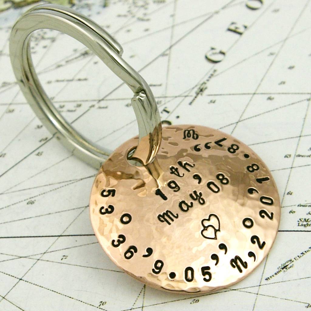 personalised copper coordinate key ring by the english shipmate
