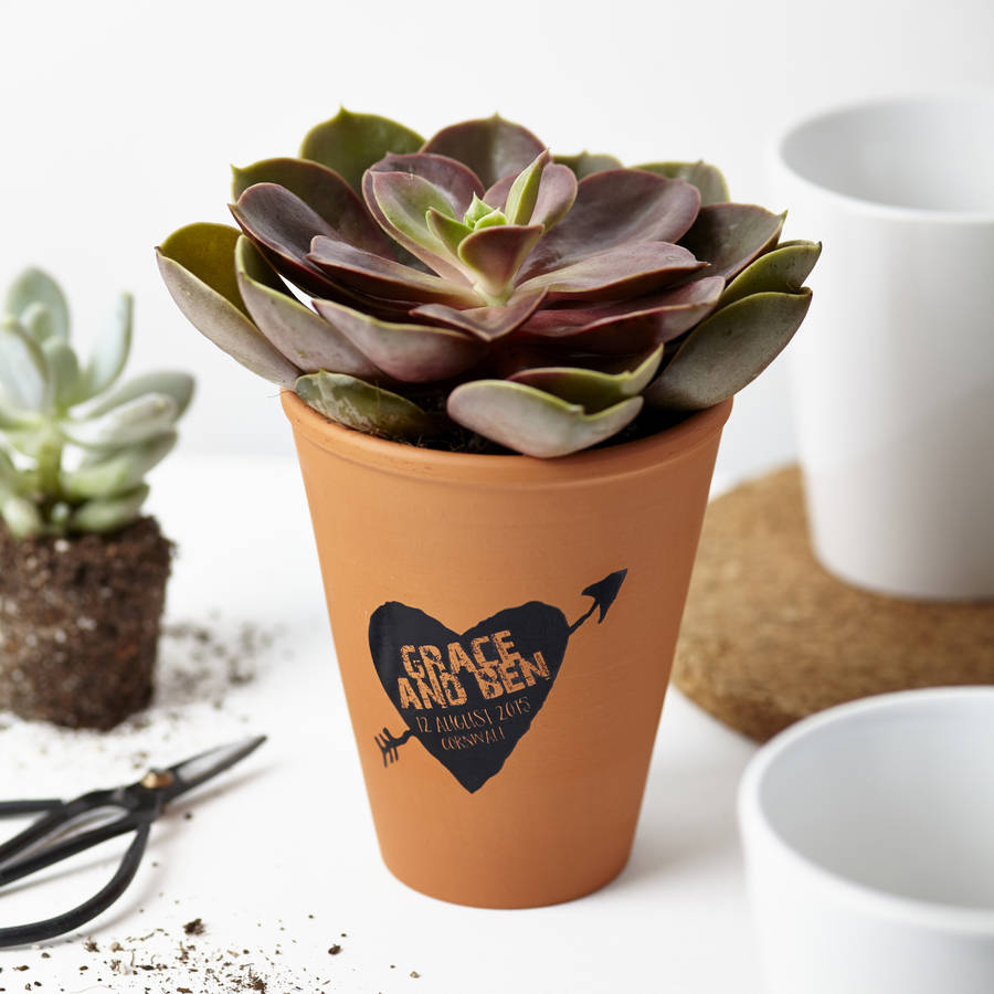 'love heart arrows' personalised terracotta plant pot by tillyanna