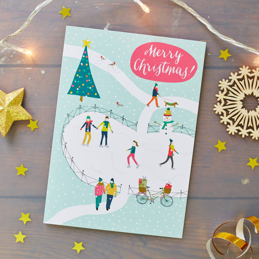 ice skaters christmas card pack by jessica hogarth