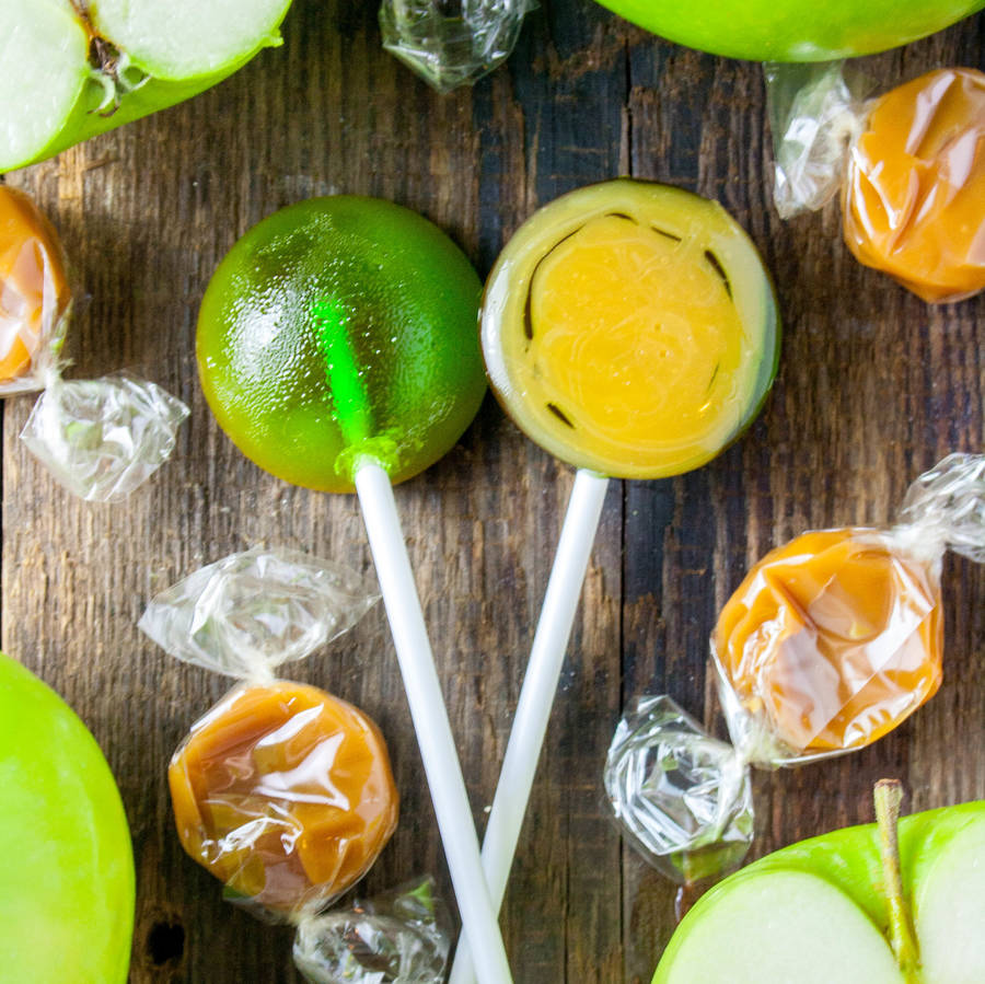 five toffee apple lollipops by holly's lollies