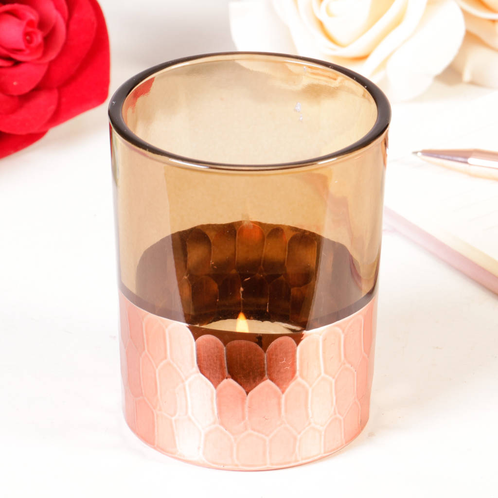 beaten copper candle jars by dibor