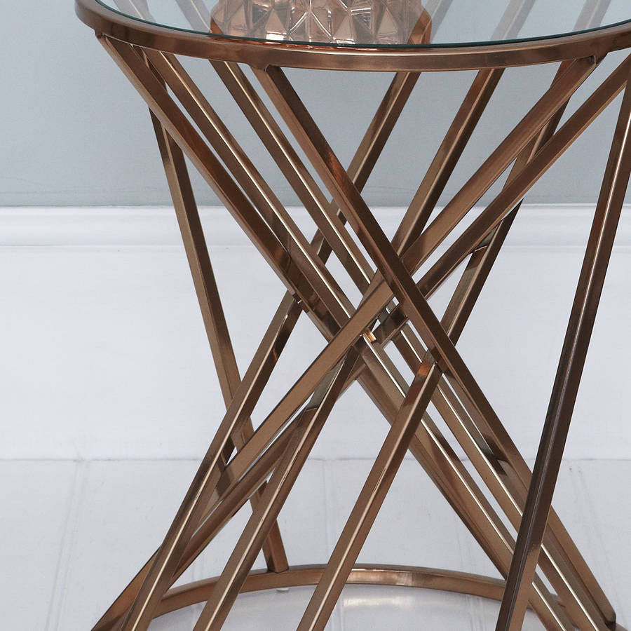 round copper geometric side table by primrose & plum