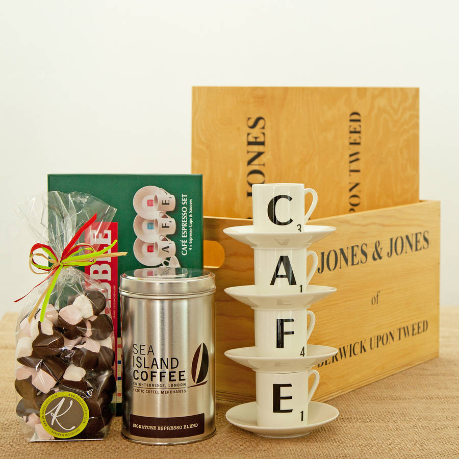 scrabble cafe espresso set coffee hamper by jones and jones of berwick