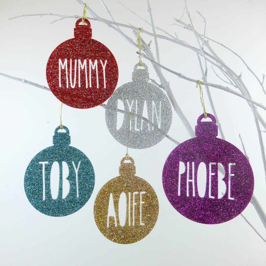 personalised name glitter christmas tree bauble by miss cake