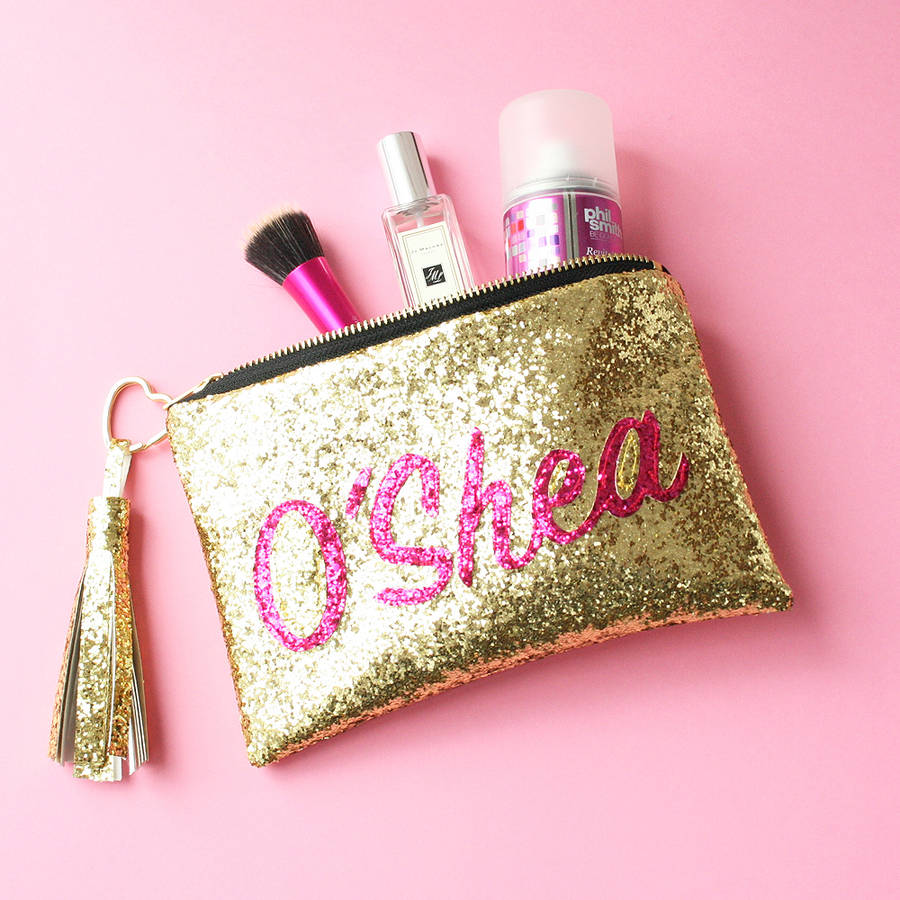 personalised name glitter clutch bag by sos15