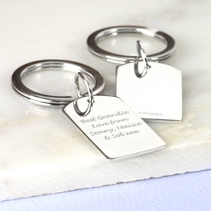 personalised silver dog tag key ring by hersey silversmiths