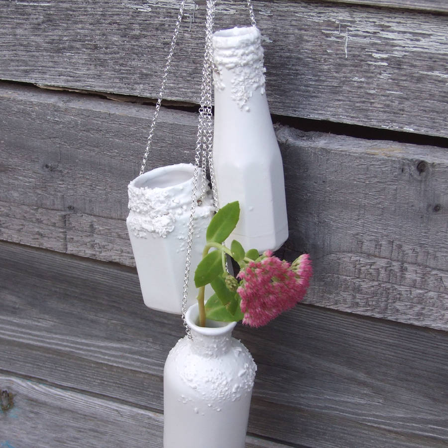 porcelain hanging bottle wall planter vases by helen rebecca ceramics