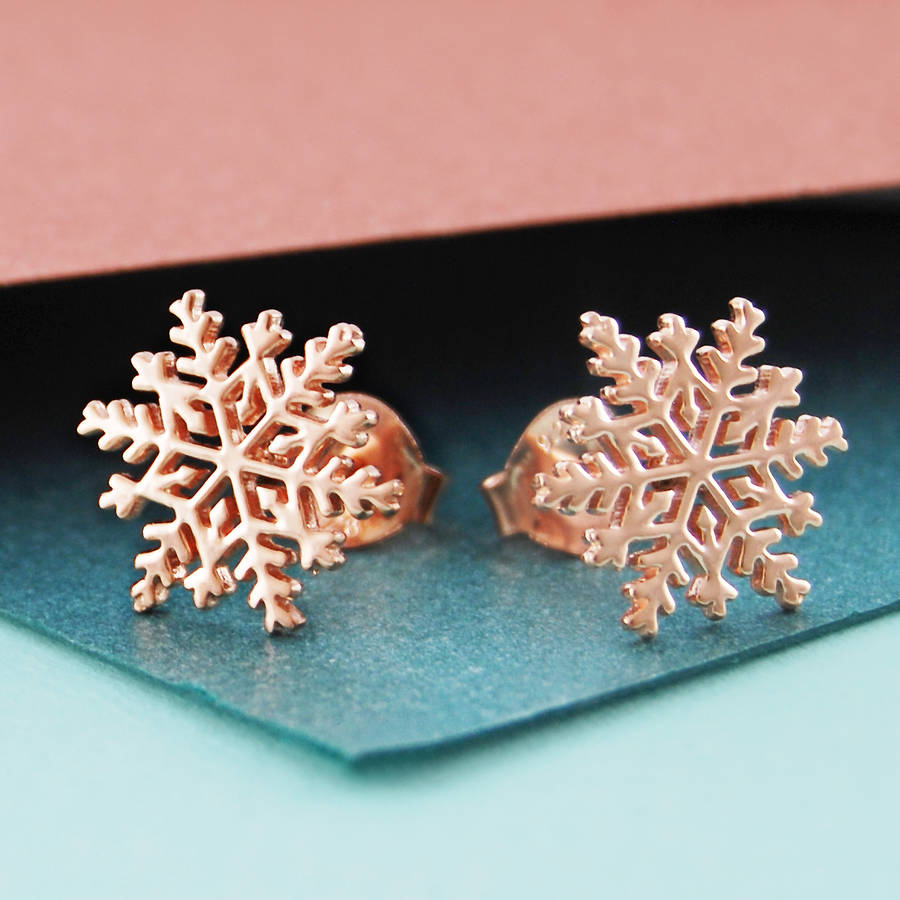 rose gold snowflake star stud earrings by otis jaxon silver jewellery