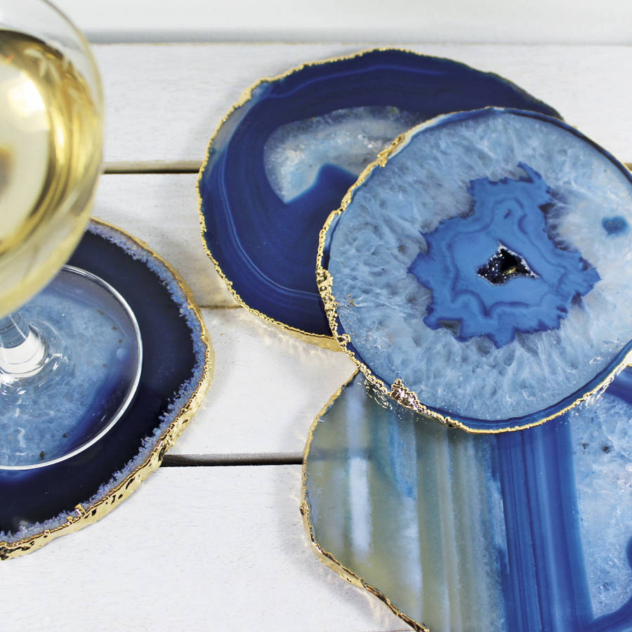 blue gold plated agate coasters set of two by lustre