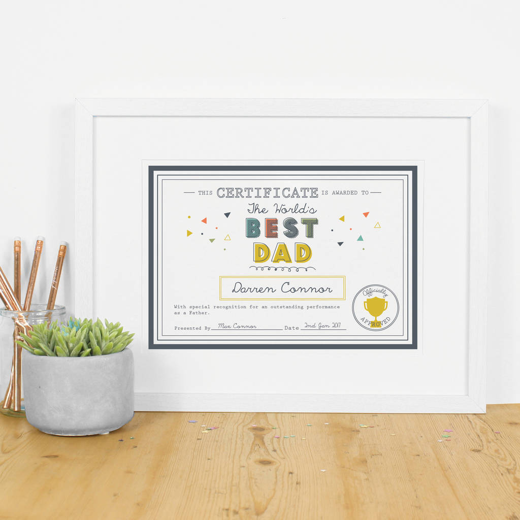 personalised father's day print dad gift certificate by