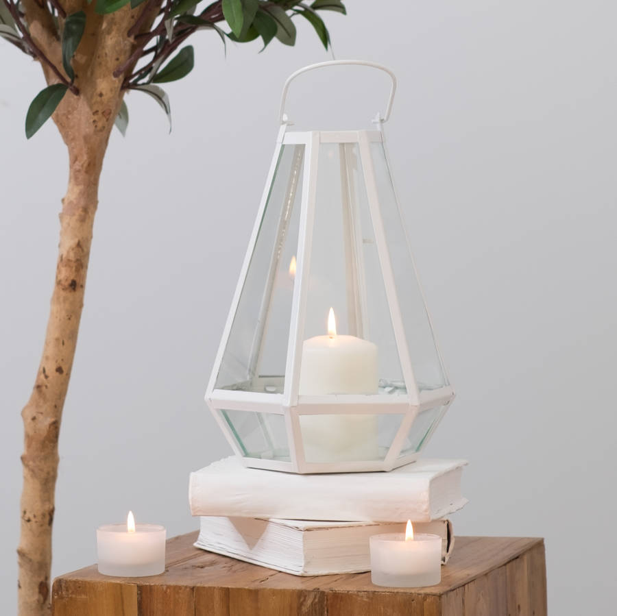 white geo candle lantern by za za homes