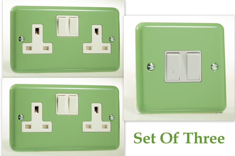 retro beryl green metal light switch and plug sockets by candy queen