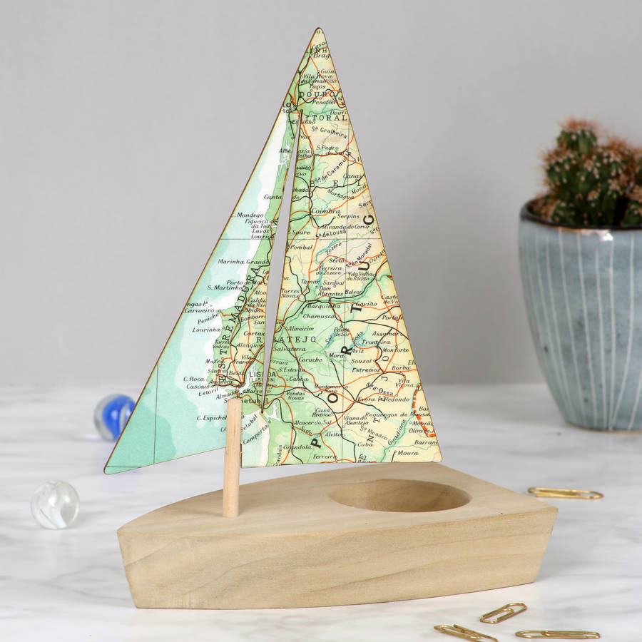 personalised map sailing boat ornament gift for him by bombus