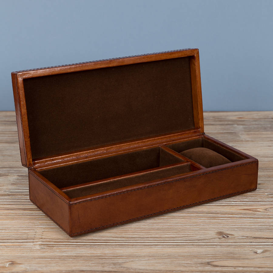 personalised leather watch and cufflink box by ginger rose