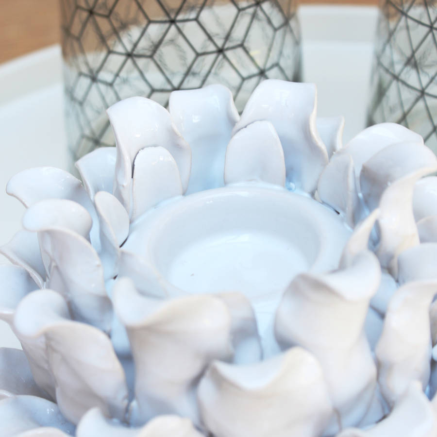 white ceramic tea light holder by marquis & dawe