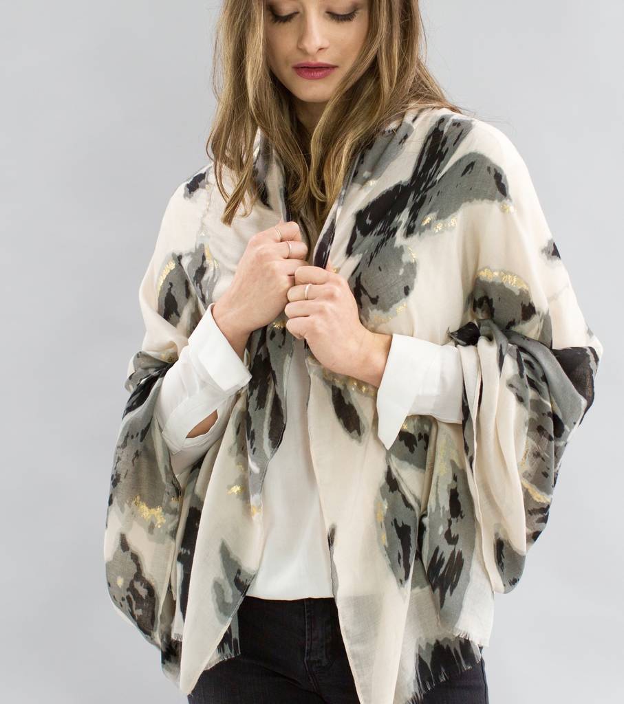 personalised water colour, gold embossed scarf by the forest & co