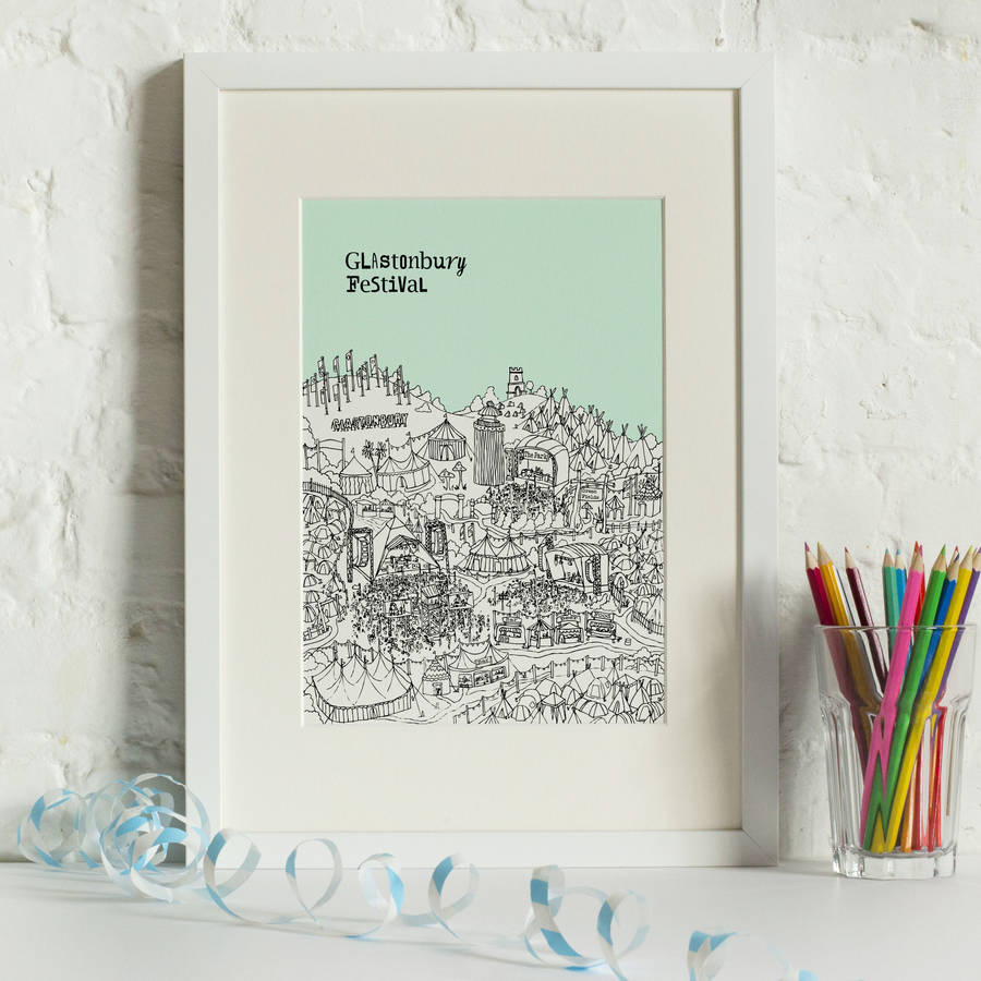 personalised glastonbury festival print by tessa galloway