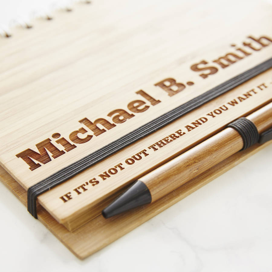 personalised wooden notebook set for him by sophia victoria joy