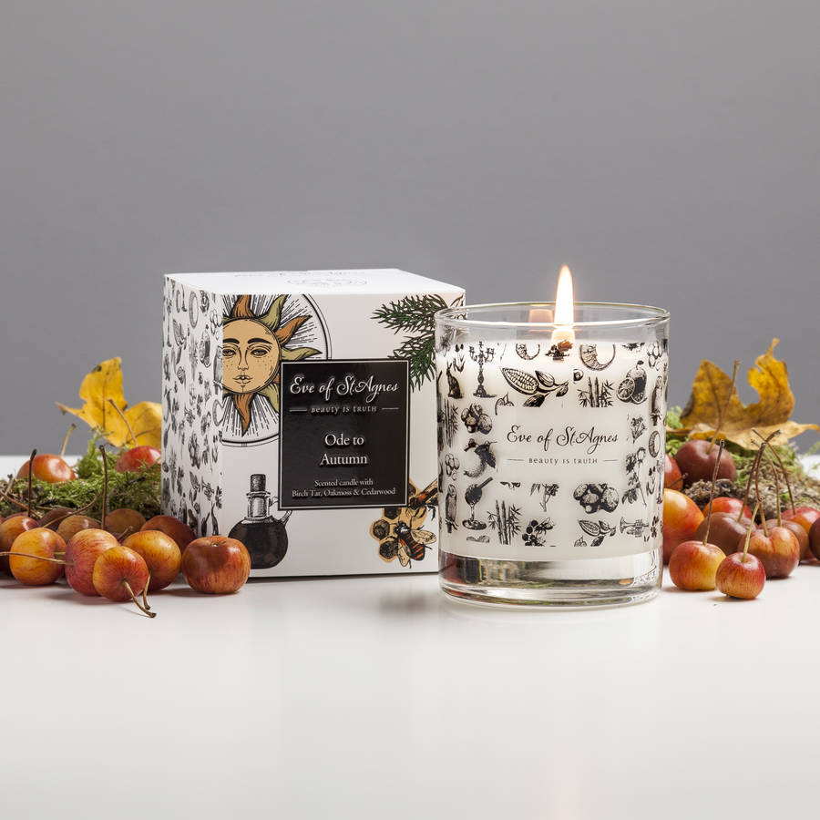 autumn scented candle with cedarwood and oakmoss by eve of st. agnes