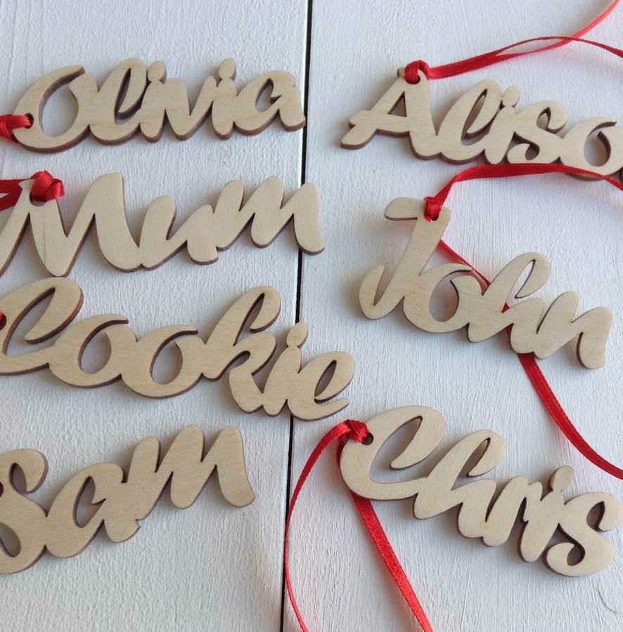 personalised natural wood name gift tags by hickory dickory designs