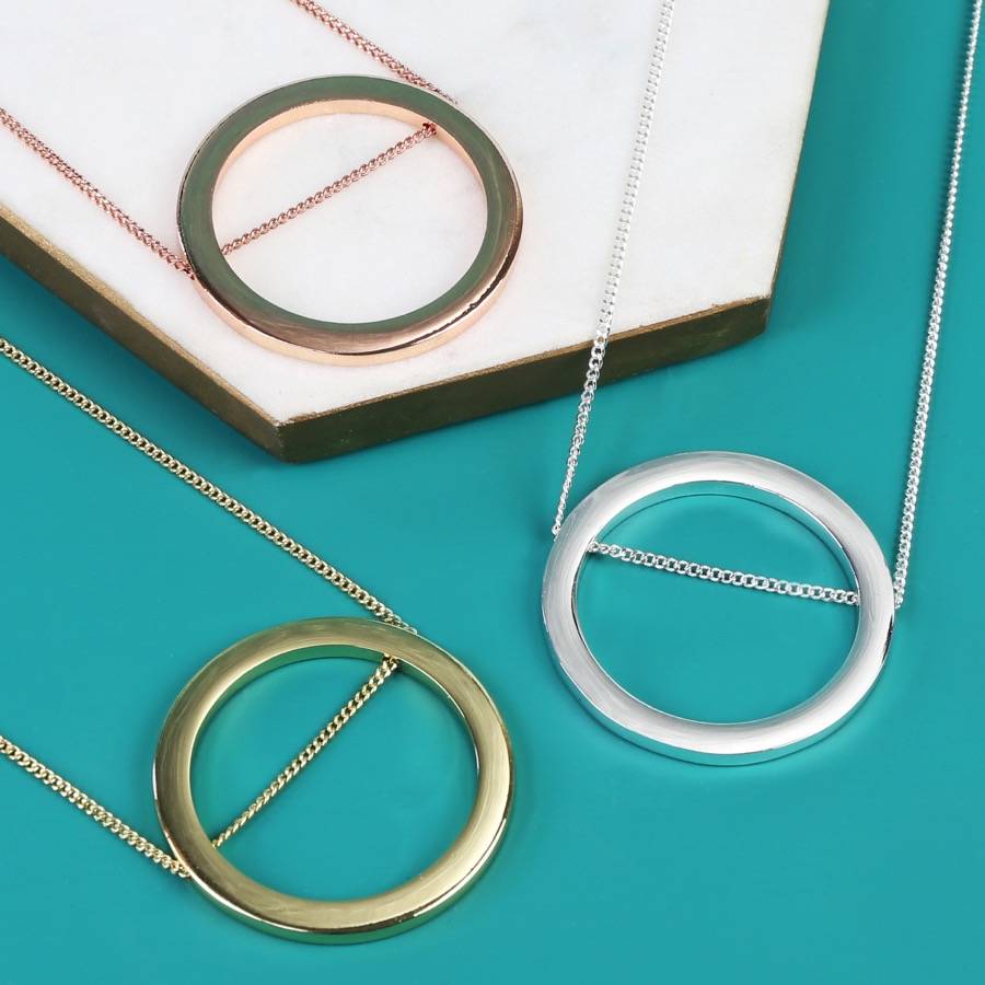 personalised longline large circle pendant necklace by lisa angel