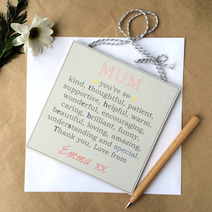 personalised ‘mum’ mothers day keepsake gift card by spin collective