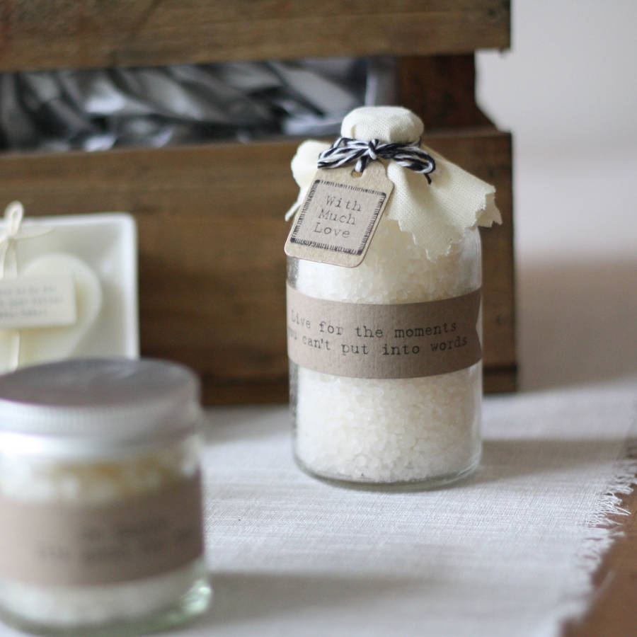 bath salts in glass bottles gift by the wedding of my dreams
