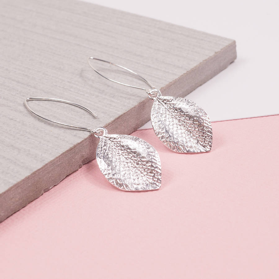 silver leaf earrings by summer and silver