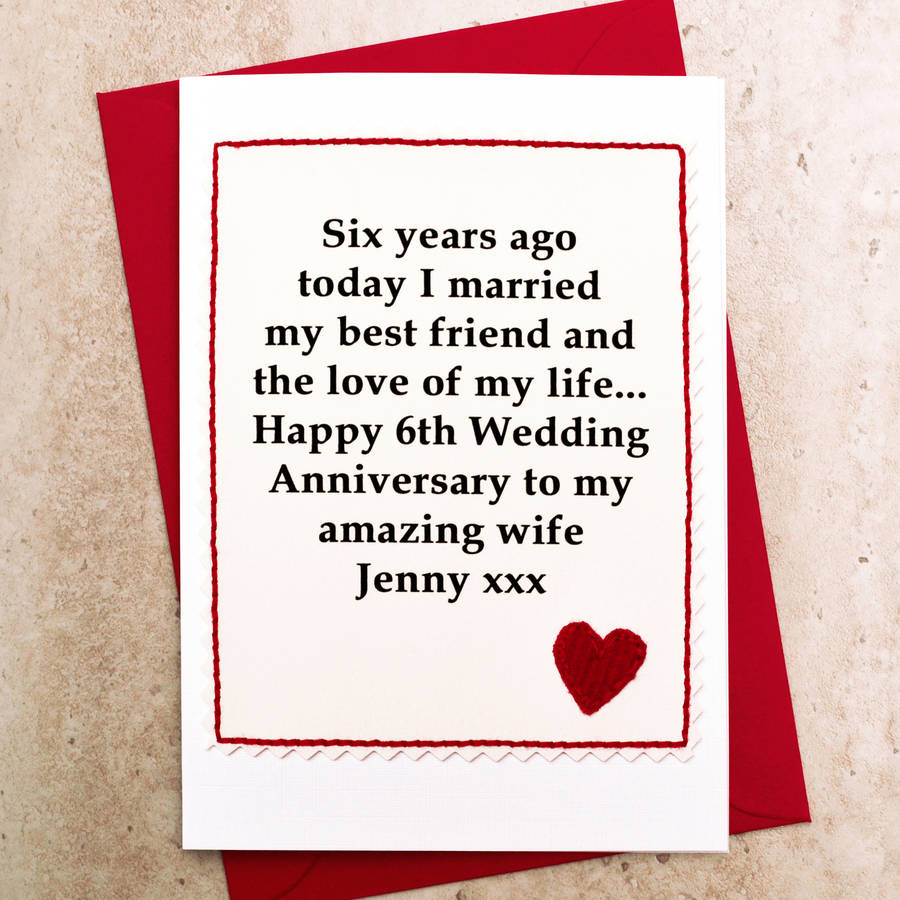 personalised 6th wedding anniversary card by jenny arnott