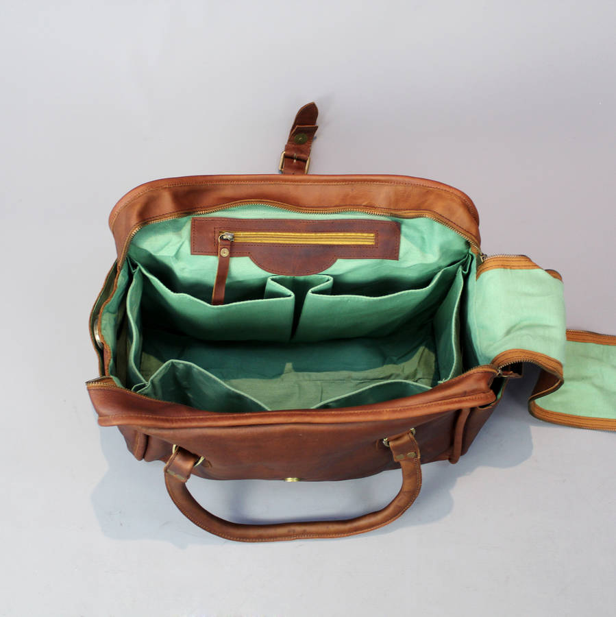 vintage style brown leather baby changing bag by vintage child