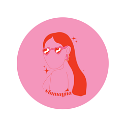 Shunayna Logo featuring a long haired woman wearing heart shaped sunglasses in bright colours