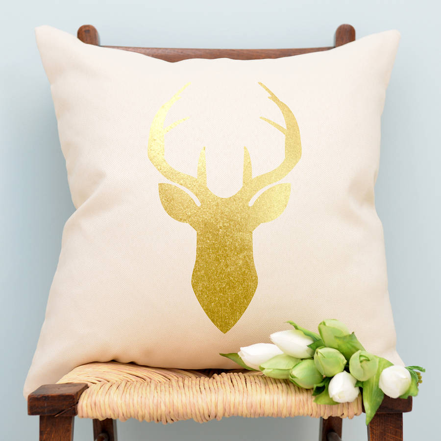 metallic gold stag cushion by a type of design