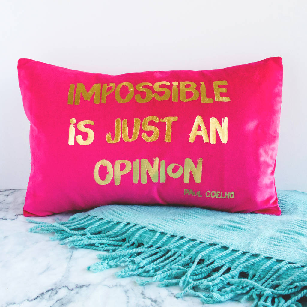 metallic inspirational quote cushion by snapdragon