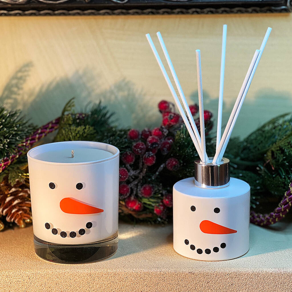 Christmas Snowman Gift Set Candle And Reed Diffuser By Zesty Lemons