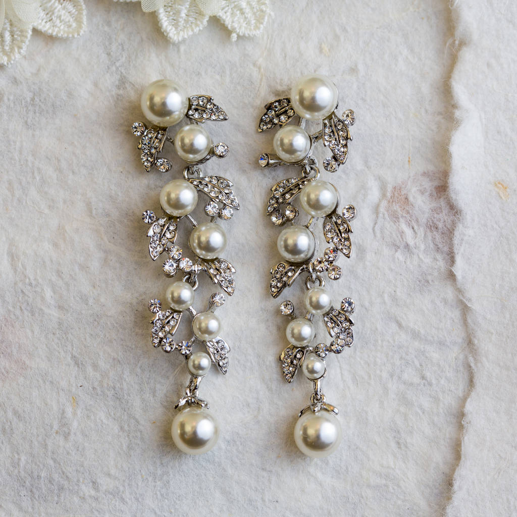 catherine pearl and leaf statement earrings by lola & alice