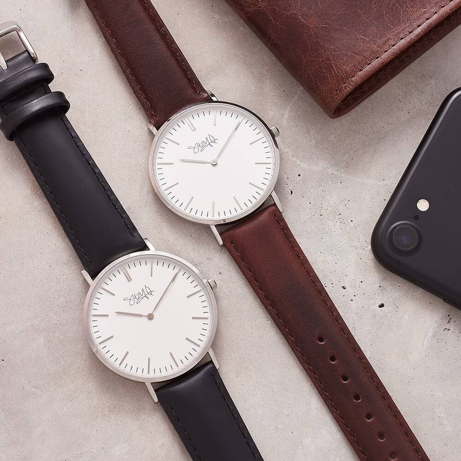 silver classic personalised watch for men by suzy q designs